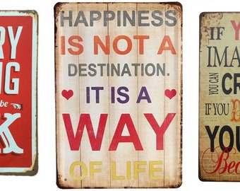 Wall Decor with Inspirational Quotes or Funny Sayings on Metal Tin Home Signs