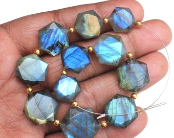 10X10X6 MM To 15X15X6 MM Labradorite Beads: 11-Piece Faceted Hexagon Gemstone Strand