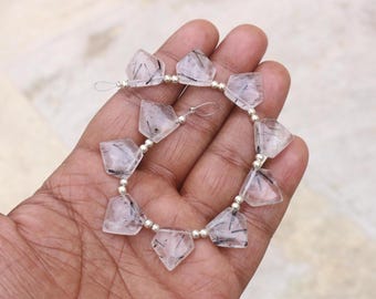 15X15X6 MM Black Rutile Beads, 10 Pcs Strand, Smooth Polish Briolette Fancy Beads