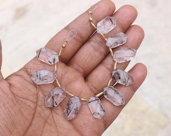 Black Rutile Briolette Beads, 10x20x6mm, Smooth Polish, Jewelry Making (10 Pcs)