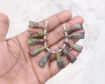 10X30X5 MM Faceted Dragon Blood Jasper Beads, 10 Pcs Strand, Briolette Cut Long Triangle
