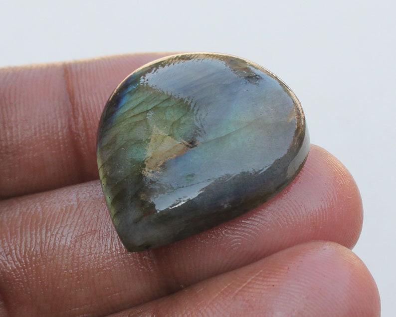 Loose Stone Jewelry Labradorite Labradorite 26X27X7.5 MM Splendid Labradorite Pear Shape Cabochon Gemstone Smooth Hand polish Gemstone