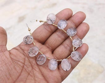 12X16X6 MM Black Rutile Beads, 10 Pcs Strand, Smooth Polish Briolette Oval Beads
