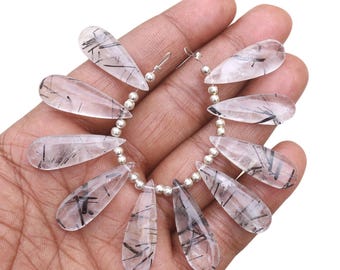 10X30X6 MM Black Rutile Beads, 10 Pcs Strand, Smooth Polish Briolette Long Pear Beads,
