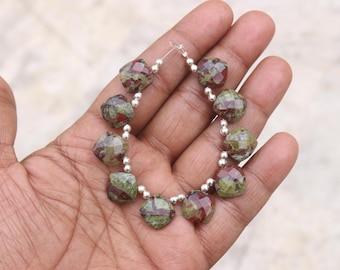 12X12X6 MM Faceted Dragon Blood Jasper Cushion Beads, 10 Pcs Strand, Briolette Cut