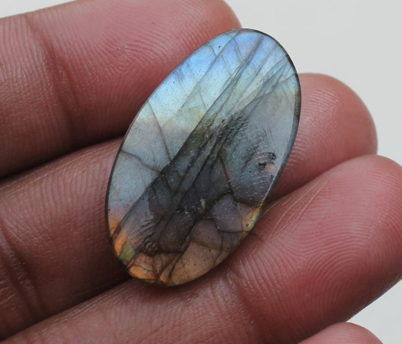 Jewelry Making Labradorite Labradorite 16.5X29.5X7 MM Unique Collection Labradorite Oval Cabochon Gemstone Black Rainbow Loose Gemstone