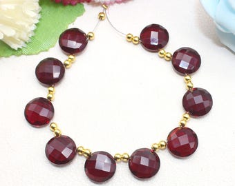 Hilo de 10 cuentas de granate hidro de 12 x 5 mm: piedras preciosas redondas con corte briolette y damero.