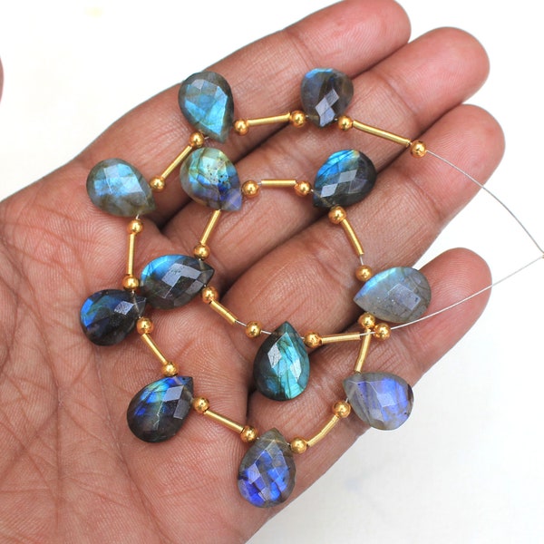 Perles de labradorite de qualité supérieure, 10 brins de perles, larme de feu multicolore 10 x 14 x 5 mm, briolette à facettes pour cadeau de naissance,