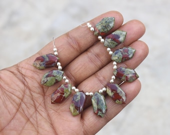 10X20X5 MM Dragon Blood Jasper Beads, 10 Pcs Strand, Smooth Polish Briolette Gems