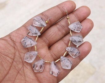 10x14x6MM Black Rutile Briolette Beads,  Smooth Polish, Jewelry Making (10 Pcs)