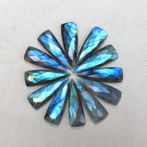 Blue Fire Labradorite 12 Piece Lot , Briolette Cut, 10X30X5.5 MM, Fancy Shape Faceted Cabochon, For Jewelry, Loose Stone, Fancy Tear Drop