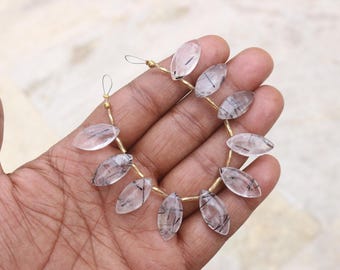 12X12X6 MM Black Rutile Beads, 10 Pcs Strand, Smooth Polish Briolette Marquise Beads