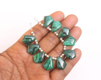 12X16X5.5 MM Natural Malachite Fancy : 10 Pcs Strand Malachite Beads, Smooth Polish Briolette