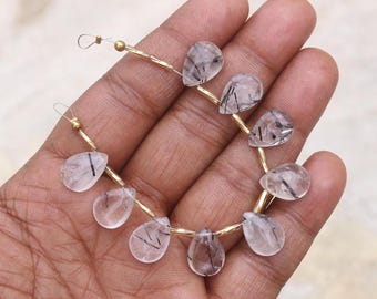 10X14X6 MM Black Rutile Beads, 10 Pcs Strand, Smooth Polish Briolette Pear, Earrings Beads