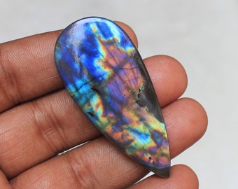 Purple Labradorite Pear Cabochon: Loose Gemstone Pendant (24X54X7 MM)