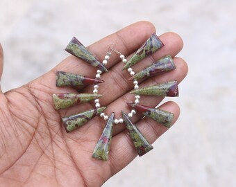 10X30X5 MM Dragon Blood Jasper Beads, 10 Pcs Strand, Smooth Polish Briolette Long Triangle