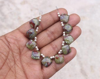 12X12X6 MM Dragon Blood Jasper Cushion Beads, 10 Pcs Strand, Smooth Polish Briolette Cushion