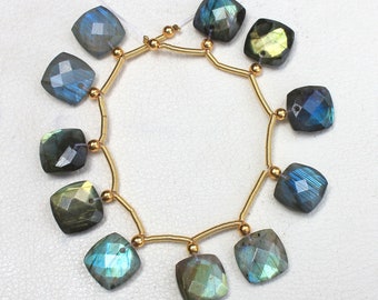 12X12X5 MM Labradorite Faceted Briolette Beads: Cushion Shape, 10 Piece Strand