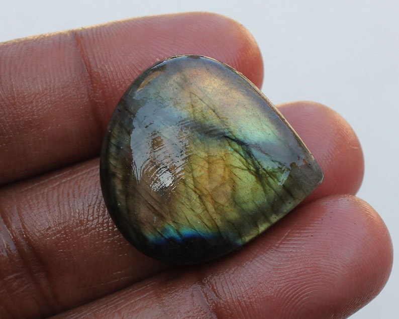 Loose Stone Jewelry Labradorite Labradorite 26X27X7.5 MM Splendid Labradorite Pear Shape Cabochon Gemstone Smooth Hand polish Gemstone