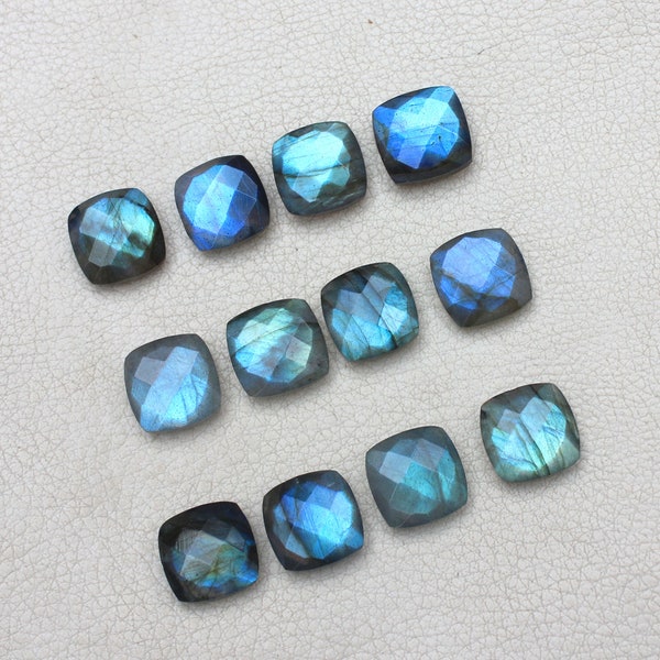 8X8X5 MM, 12 PCS Lot, Labradorite Gemstone, Blue Labradorite, Briolette Faceted Cushion Shape, Select Drill Option, For Earring