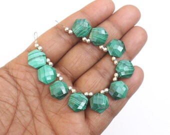 12X12X6 MM Faceted Malachite : 10 Pcs Strand Hexagon Beads, Briolette Cut, Jewelry Making