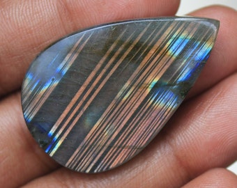 Labradorite calibrated 27X42X7 MM, Unique Labradorite, Lovely flash Handmade Pear Shape, making pendant jewelry, Loose Gemstone Cabochon