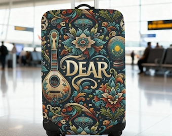 Kazakhstan Dombra Suitcase Cover | Dear Dears Fan Travel Gift | Polyester Luggage Protector for Kazakh Singer Fans