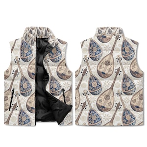 Unisex Lightweight All Over Printing Stand Collar Zip Up Puffer Vest, Gift For Dear Dears, Singer Dombra Concert, Kazakhstan Kazakh Culture