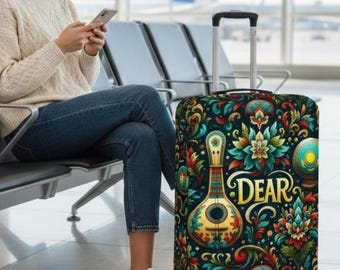 Thickened Luggage Cover Dear Dears Kazakhstan Suitcase Cover  Dombra Design, Double-Sided,Travel Luggage Protector for Fans Easy To See