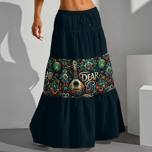 Gift For Dears Bamboo Texture Pleated Maxi Skirt for Women, Long Tiered Skirt with Elastic Waist