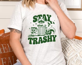 Vintage 90s Funny Racoon Shirt | Retro Y2k Boho Aesthetic, Cute Stay Trashy T, Fun Meme T-Shirts, Cottagecore, Oversized Tee Skunk Opossum