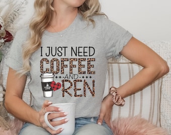 Ren and Coffee Unisex Tee, Anime Lover Gift, Funny Graphic T-Shirt, Coffee Addict Shirt, Japanese Cartoon Tee, Ren and Stimpy Fan Apparel