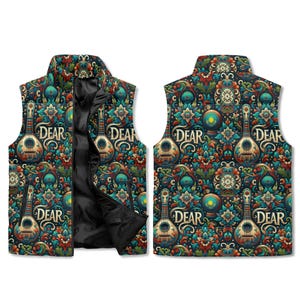 Unisex Lightweight All Over Printing Stand Collar Zip Up Puffer Vest, Gift For Dear Dears, Singer Dombra Concert, Kazakhstan Kazakh Culture