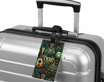Dear Dears Double-Sided Luggage Tag – Dombra Pattern Travel ID Tag, Name & Address Card, Kazakhstan Fan Travel Accessory for Suitcases
