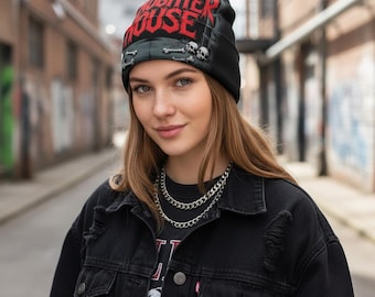 Kylo Ren Pullover Hat Black & White • Renegade Unisex Beanie • Double-Layer Stretchy Streetwear Cap Adult Large Knitted Beanie