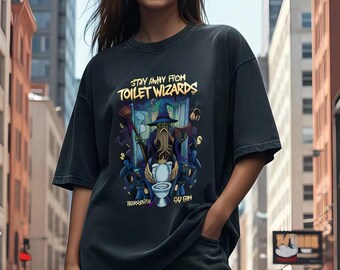 Colorful Toilet Wizard Oversized Stone-Washed Tee for Renegade Fans – Soft 100% Cotton Retro Shirt, Hip Hop Streetwear, Humor Funny Drug Top