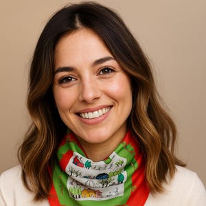 Hand Painted 100% Silk Scarf with Colorful Happy Town Design-Perfect Women&#39;s Gift!
