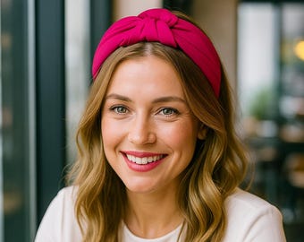 Fuchsia Pink Knotted Headband, Padded Turban Alice Band, Wedding Guest Hair Accessory