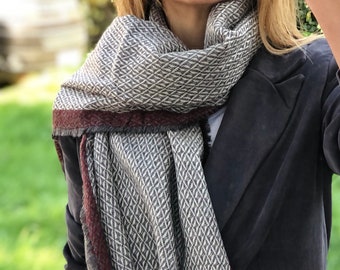 Grey and burgundy scarf Clearance