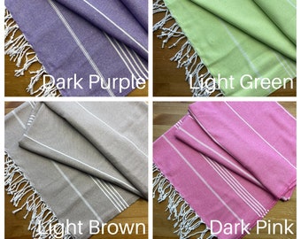 Turkish Peshtemal Towel, Purple Bath Towel, Pink, Green Towel, 100% Cotton Bath Towel, Brown Towel Beach, Striped Large Holiday Peshtemal