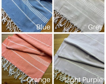 Turkish Peshtemal Towel, Orange, Grey, Blue, Lilac Cotton Bath Towel, 100% Cotton Towel, Soft Beach Towel, Striped Holiday Large Peshtemal
