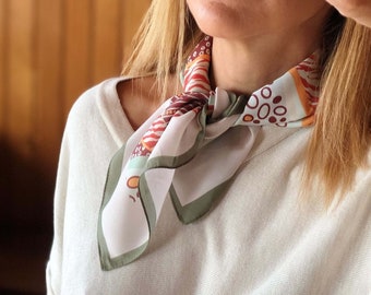 Silk Blend Scarf: Light Green Geometric Print, Women's Fashion