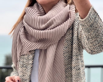 Large Cream Viscose Scarf: Beige Spring Summer Shawl