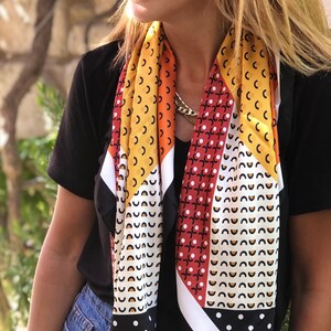Silk Satin Scarf: Colorful Geometric Print Fashion Wrap