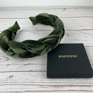 Khaki Green Velvet Braided Headband - Stylish Women's Hair Accessory in Army Green Color - Knotted, Padded Headband for Fashionable Women