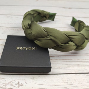 Stylish Army Green Padded Satin Headband - Mother's Day Gift - Braided Girl's Hairband - Pea Green Knotted Turban