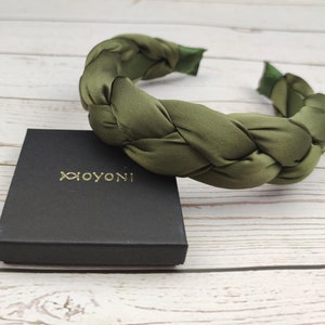 Handcrafted Olive Green Braided Satin Headband-Soft Padded Hair Accessory