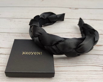 Black Padded Satin Headband with Braided Design - Fashionable and Stylish Headband for Women and Girl