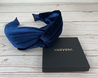 Handmade Knotted Velvet Headband: Dark Navy Blue Hair Accessory
