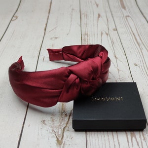 Elegant DARK Red Satin Headband for Women - Wine Colour Classic Wide Hairband, RED Padded Design Headband